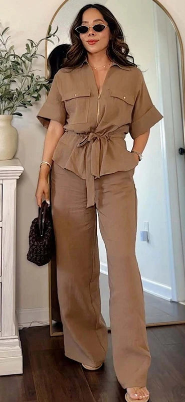 Conjunto Feminino Calça e Camisa Estilo Casual Chique Coleção Primavera - Verão 2026 - Olivia 