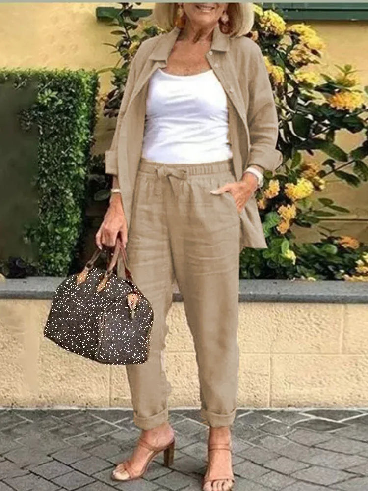 Conjunto Feminino Camisa e Calça Outono Linho e Algodão - Vitoria