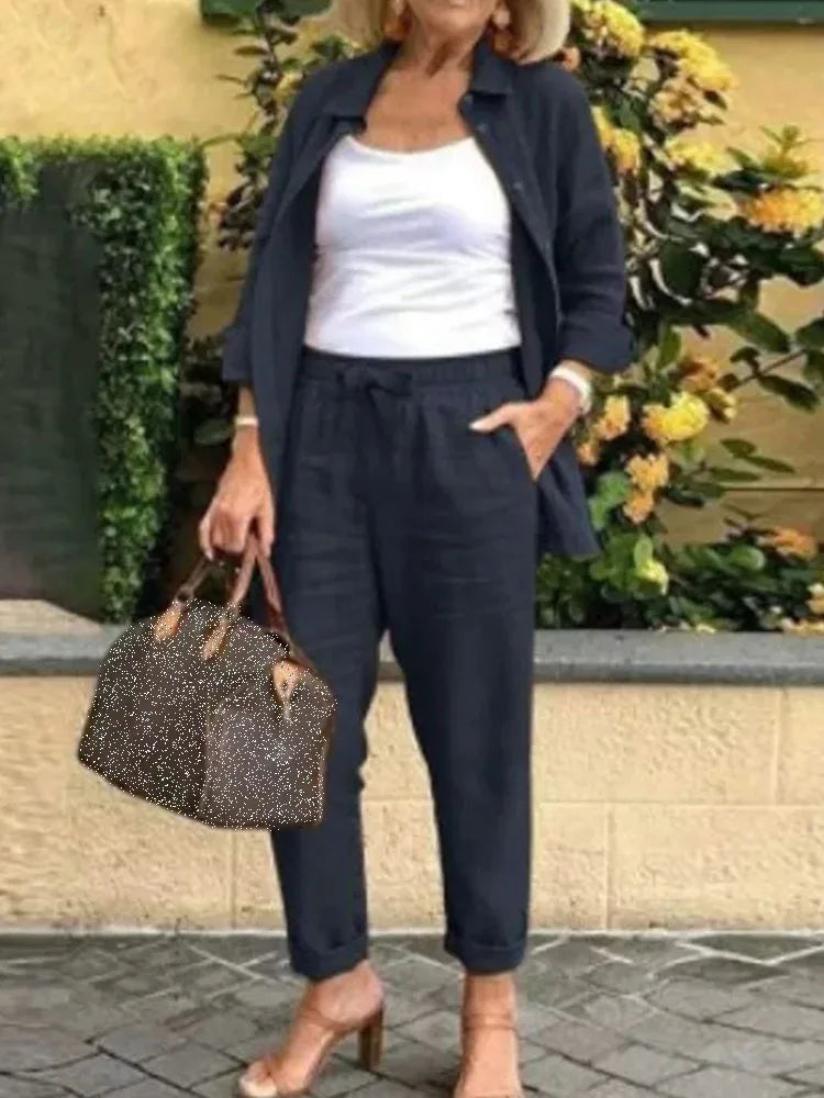 Conjunto Feminino Camisa e Calça Outono Linho e Algodão - Vitoria