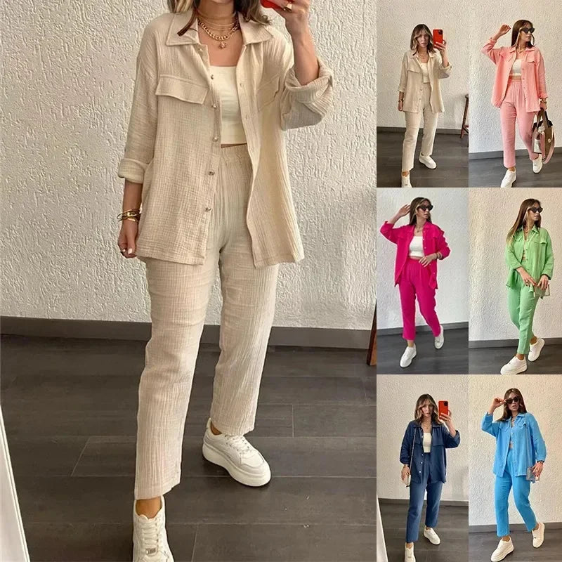 Conjunto Feminino Camisa e Calça slim  Crepe Duplo Elegante - Taciana