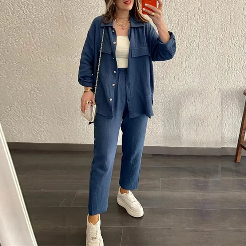 Conjunto Feminino Camisa e Calça slim  Crepe Duplo Elegante - Taciana