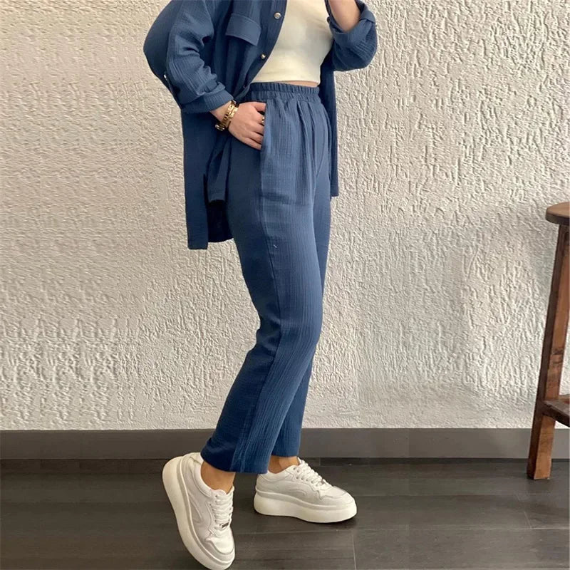 Conjunto Feminino Camisa e Calça slim  Crepe Duplo Elegante - Taciana