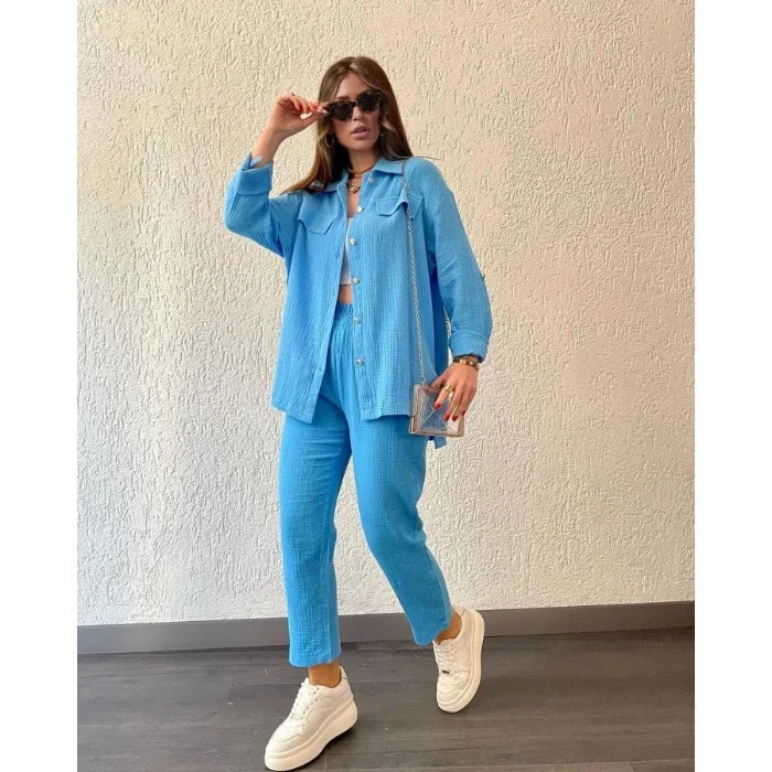 Conjunto Feminino Camisa e Calça slim  Crepe Duplo Elegante - Taciana