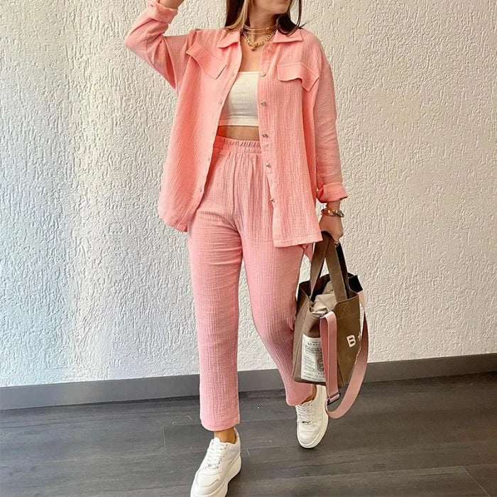 Conjunto Feminino Camisa e Calça slim  Crepe Duplo Elegante - Taciana