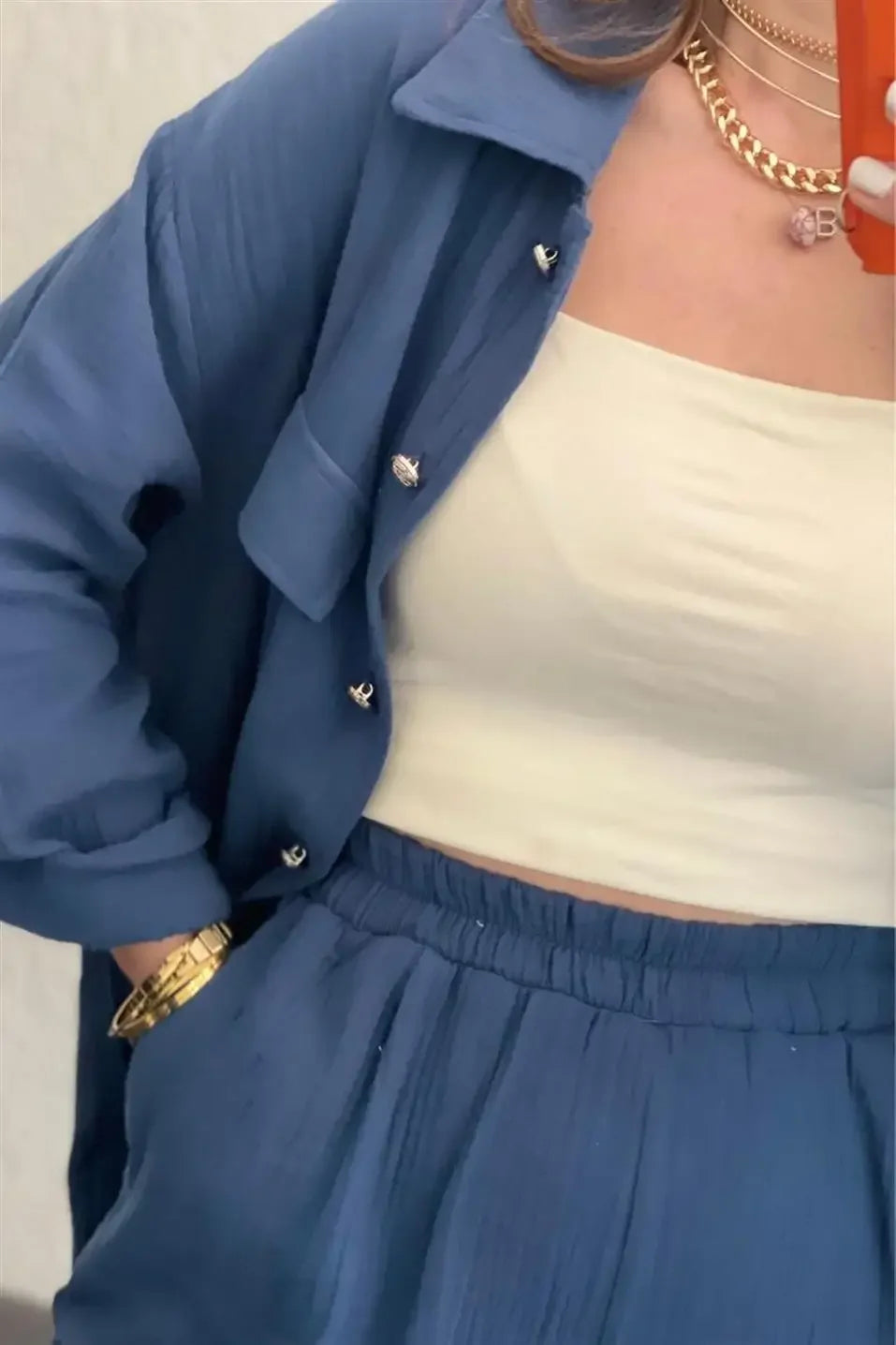 Conjunto Feminino Camisa e Calça slim  Crepe Duplo Elegante - Taciana