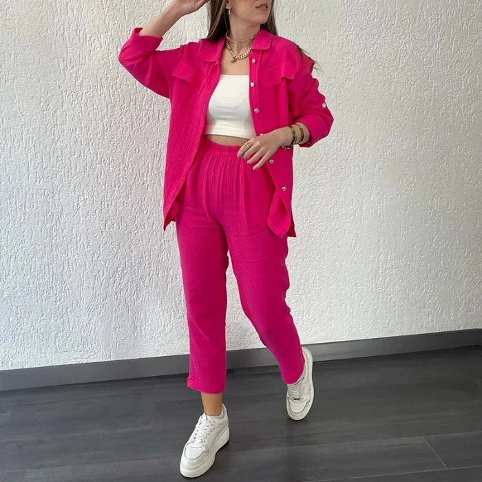 Conjunto Feminino Camisa e Calça slim  Crepe Duplo Elegante - Taciana