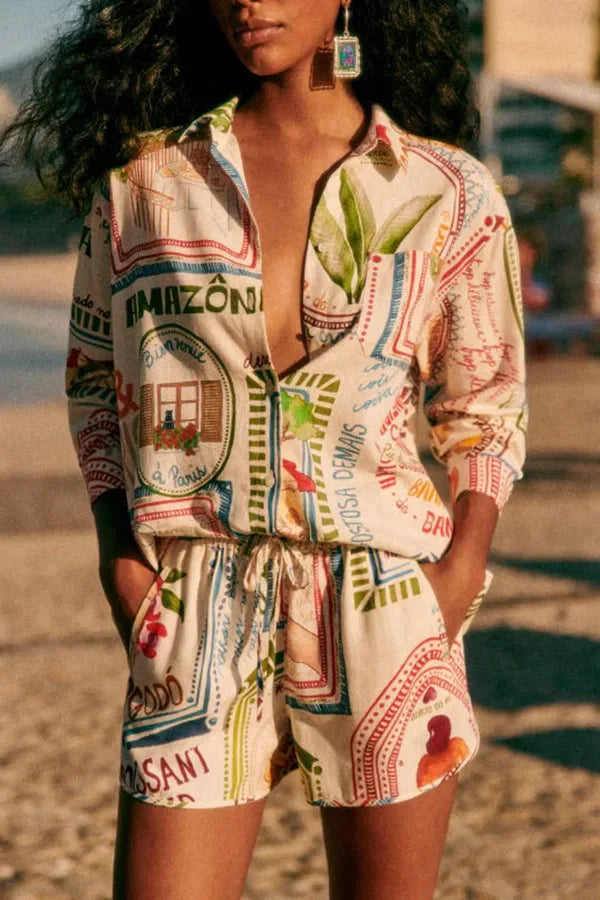 Conjunto Feminino Camisa e Shorts Estampa Digital - Dayse