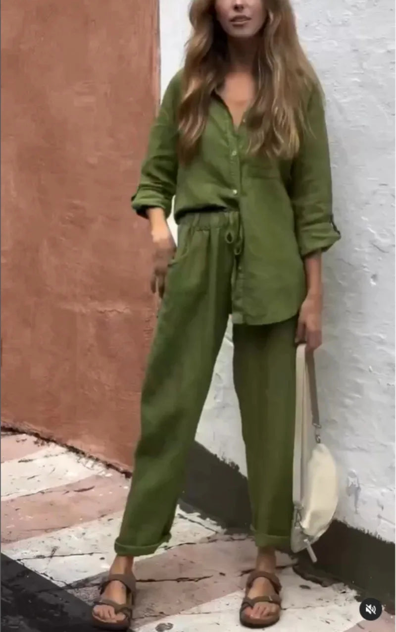 Conjunto Feminino Casual Camisa e Calça Larga - Tamanhos P ao 3XG - Alice 