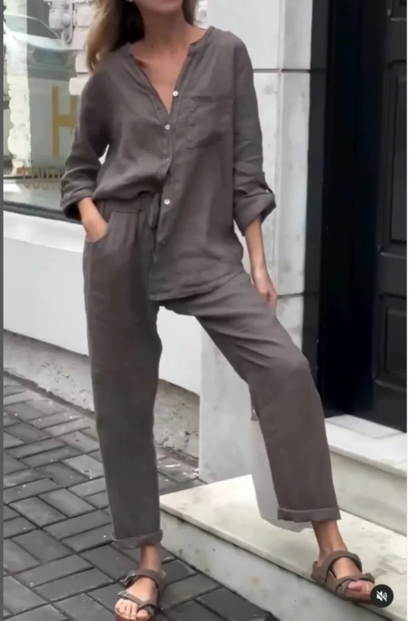 Conjunto Feminino Casual Camisa e Calça Larga - Tamanhos P ao 3XG - Alice 