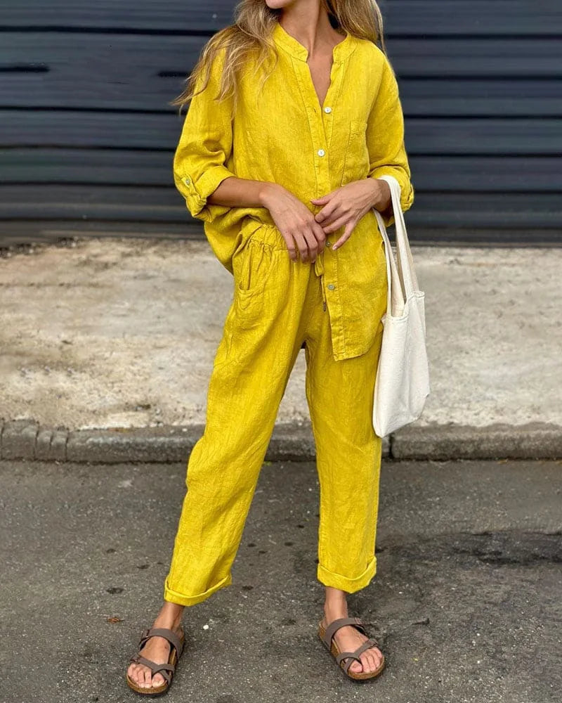 Conjunto Feminino Casual Camisa e Calça Larga - Tamanhos P ao 3XG - Alice 