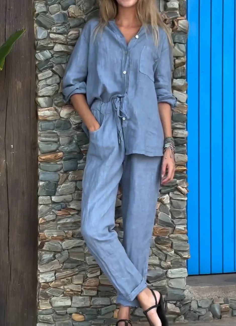Conjunto Feminino Casual Camisa e Calça Larga - Tamanhos P ao 3XG - Alice 