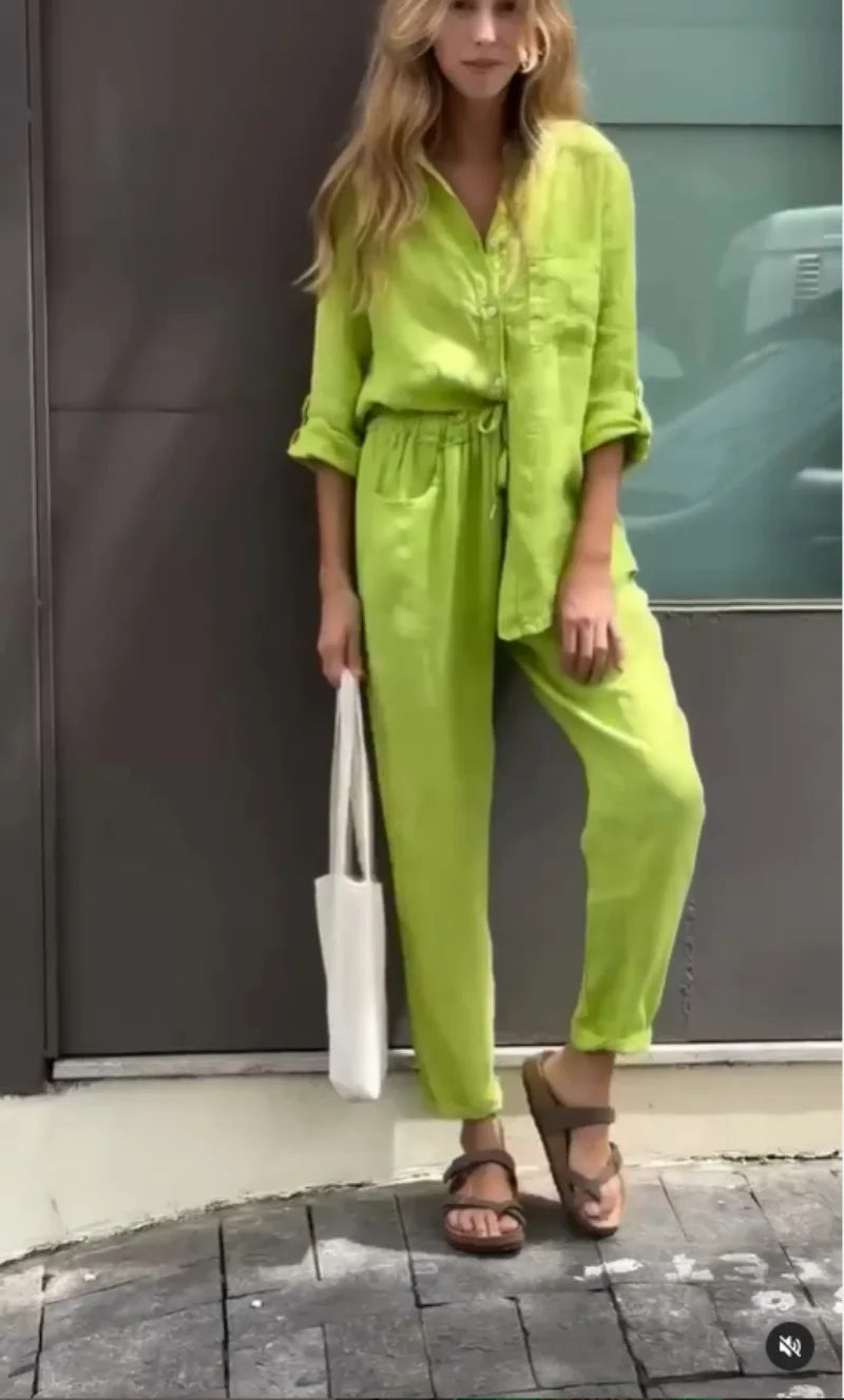 Conjunto Feminino Casual Camisa e Calça Larga - Tamanhos P ao 3XG - Alice 