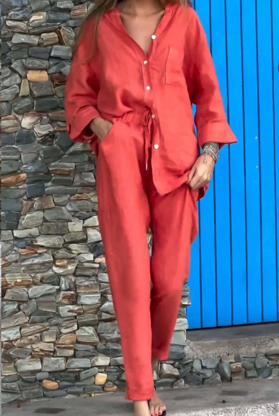 Conjunto Feminino Casual Camisa e Calça Larga - Tamanhos P ao 3XG - Alice 