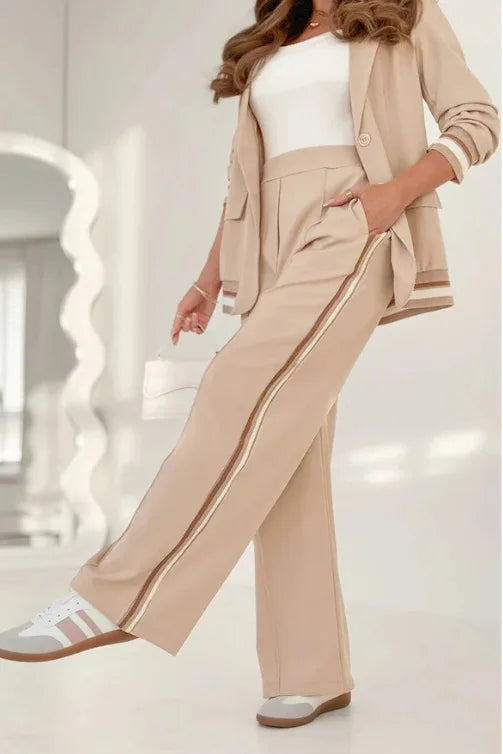  moda botão conjuntos de duas peças terno 2025 mulher casual lapela manga longa solto terno calças perna larga 2 peça conjunto para mulher