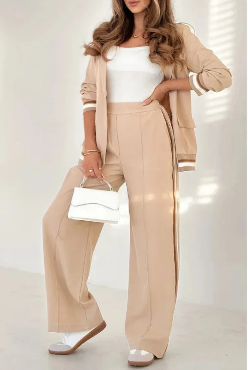 Conjunto Feminino Casual de Duas Peças com Calça de Perna Larga Outfit - Tânia 
