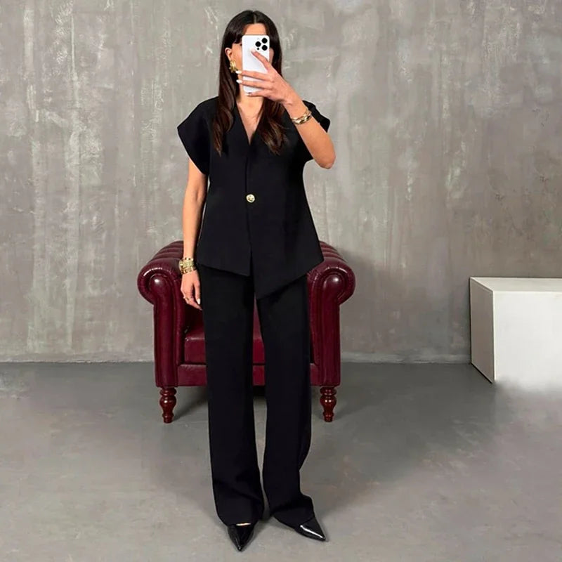 Conjunto Feminino Elegante Blazer e Calça Cintura Alta - Amanda
