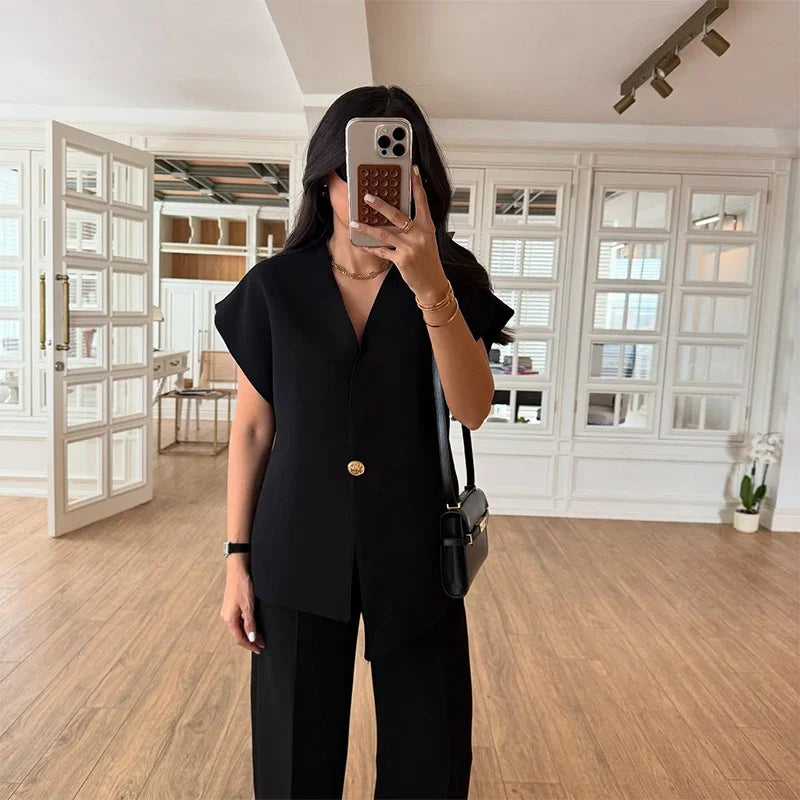 Conjunto Feminino Elegante Blazer e Calça Cintura Alta - Amanda