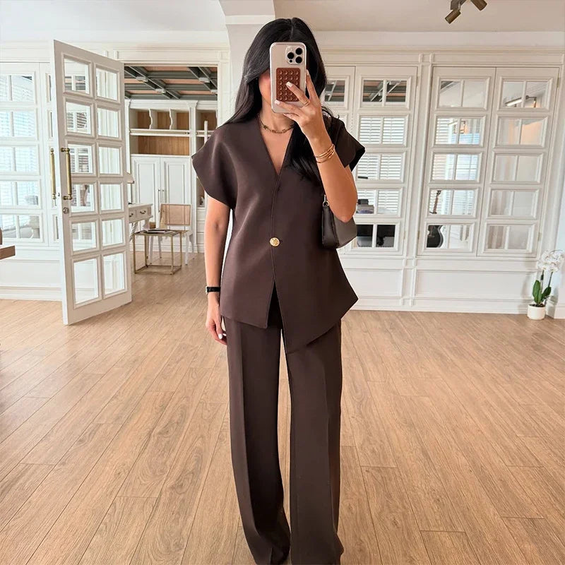 Conjunto Feminino Elegante Blazer e Calça Cintura Alta - Amanda