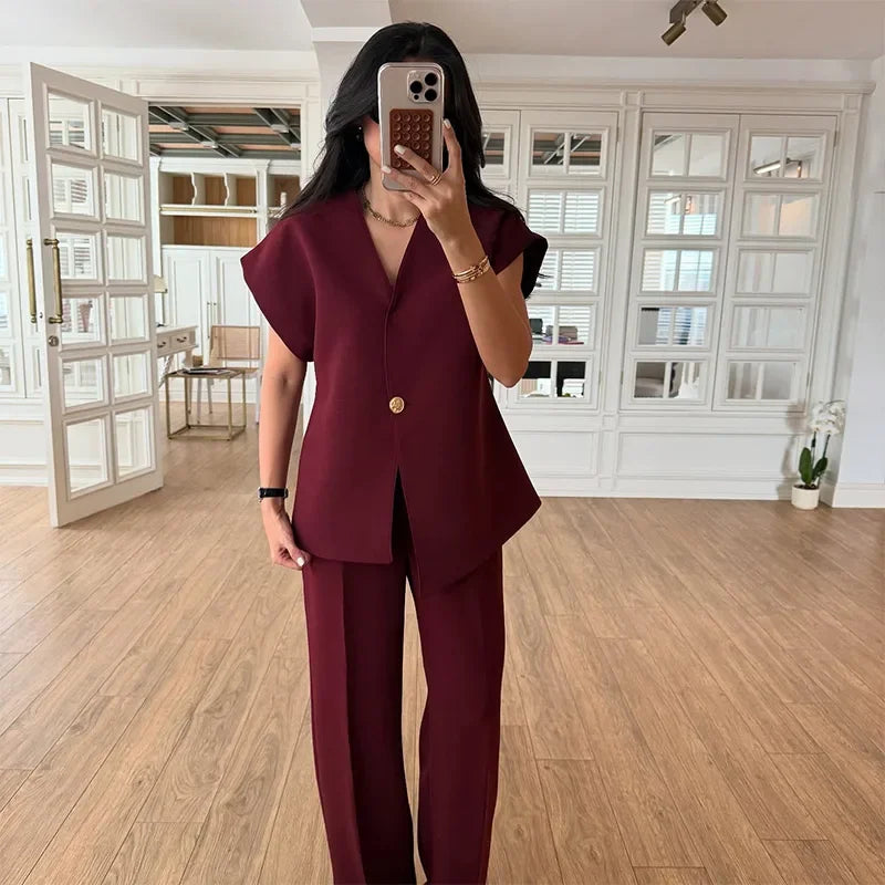 Conjunto Feminino Elegante Blazer e Calça Cintura Alta - Amanda