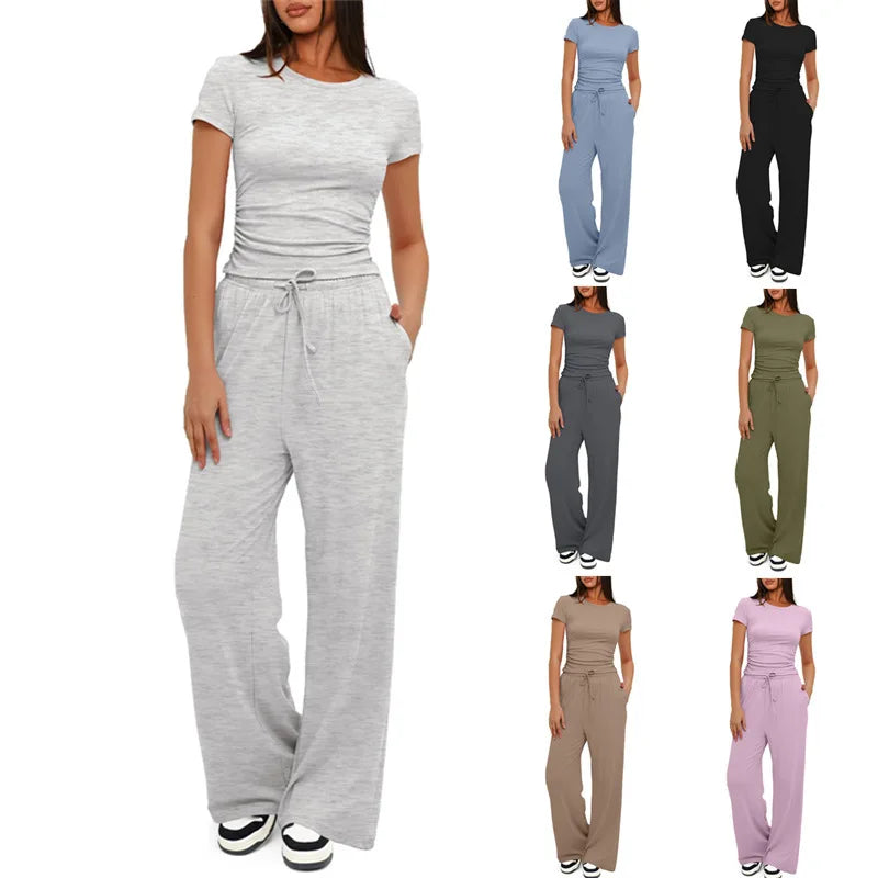 Conjunto Feminino Esportivo Básico Casual Blusa e Calça Larga - Simone