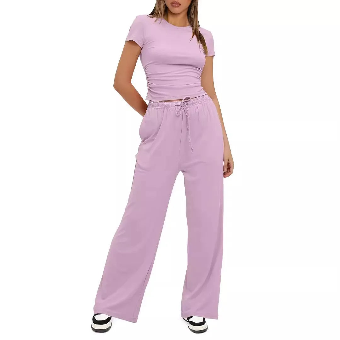 Conjunto Feminino Esportivo Básico Casual Blusa e Calça Larga - Simone