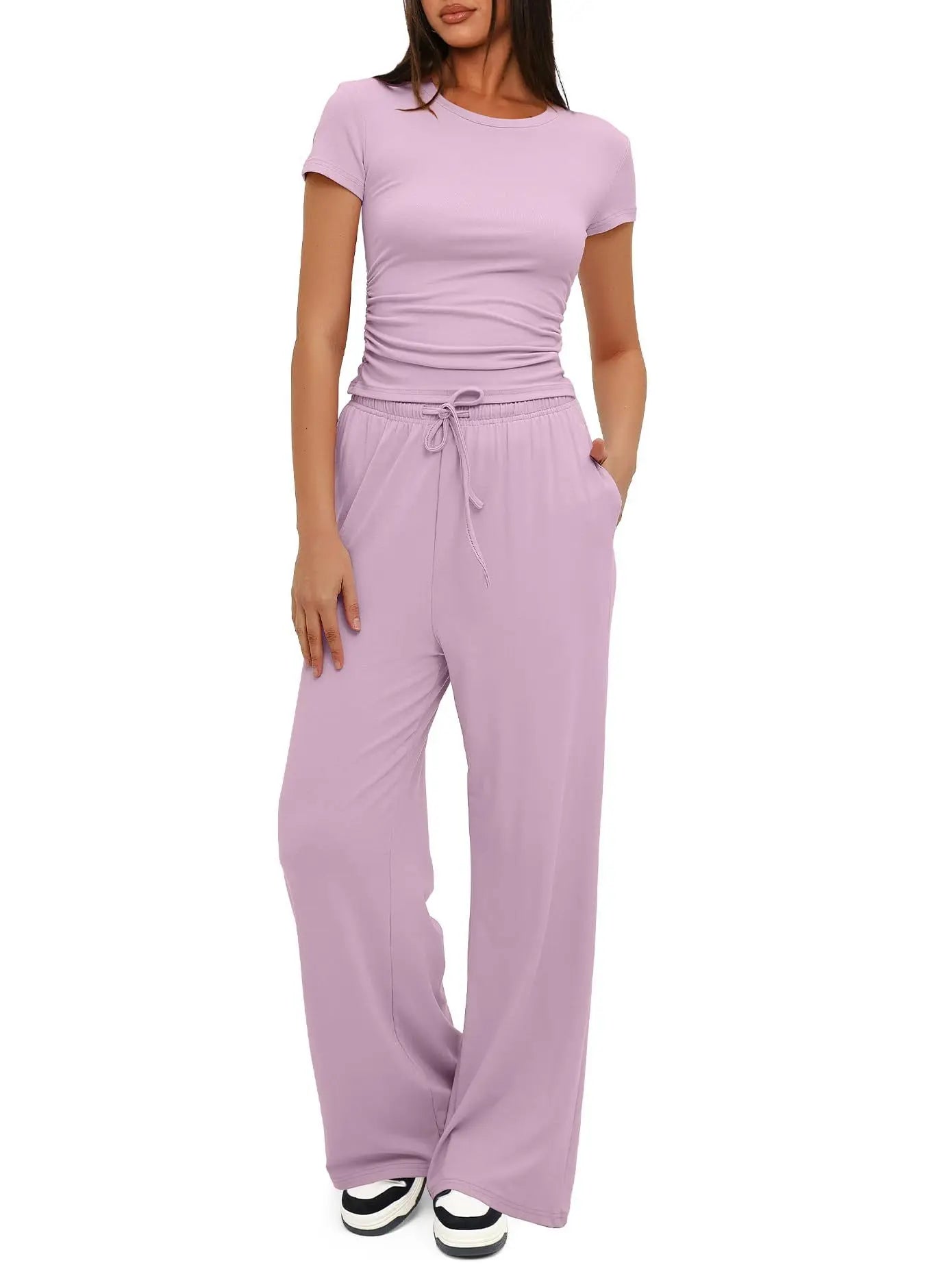 Conjunto Feminino Esportivo Básico Casual Blusa e Calça Larga - Simone