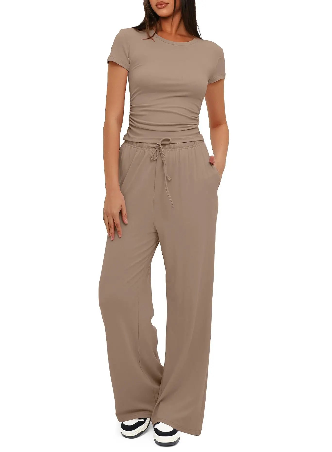 Conjunto Feminino Esportivo Básico Casual Blusa e Calça Larga - Simone