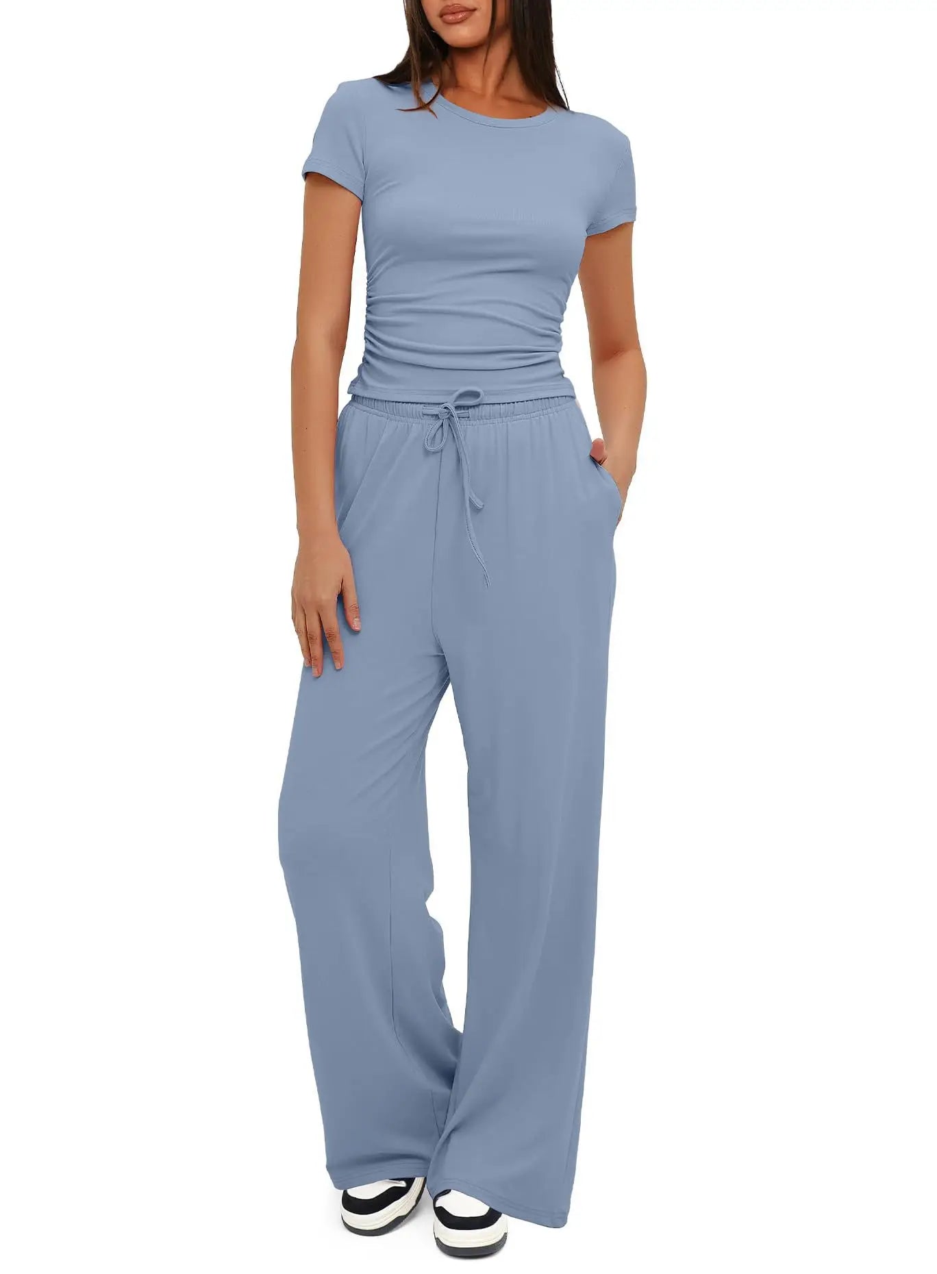 Conjunto Feminino Esportivo Básico Casual Blusa e Calça Larga - Simone
