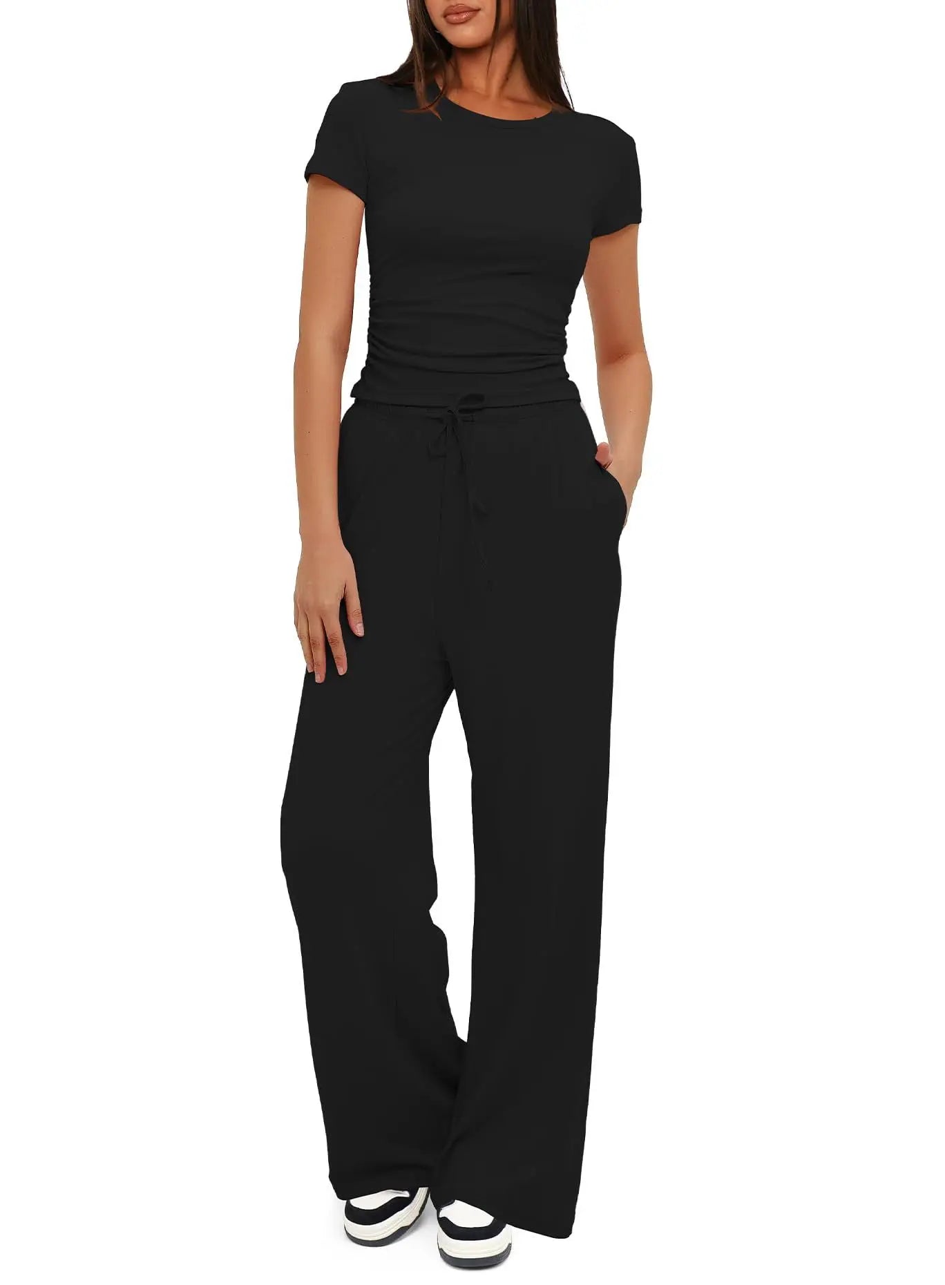 Conjunto Feminino Esportivo Básico Casual Blusa e Calça Larga - Simone