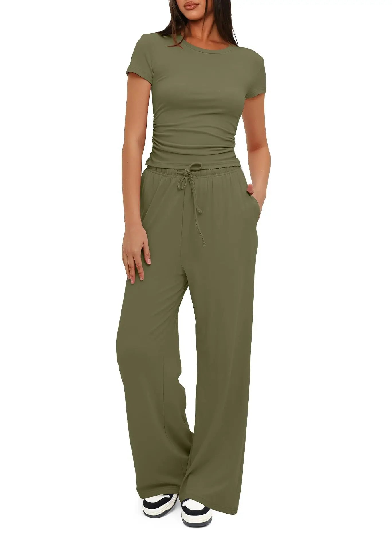 Conjunto Feminino Esportivo Básico Casual Blusa e Calça Larga - Simone