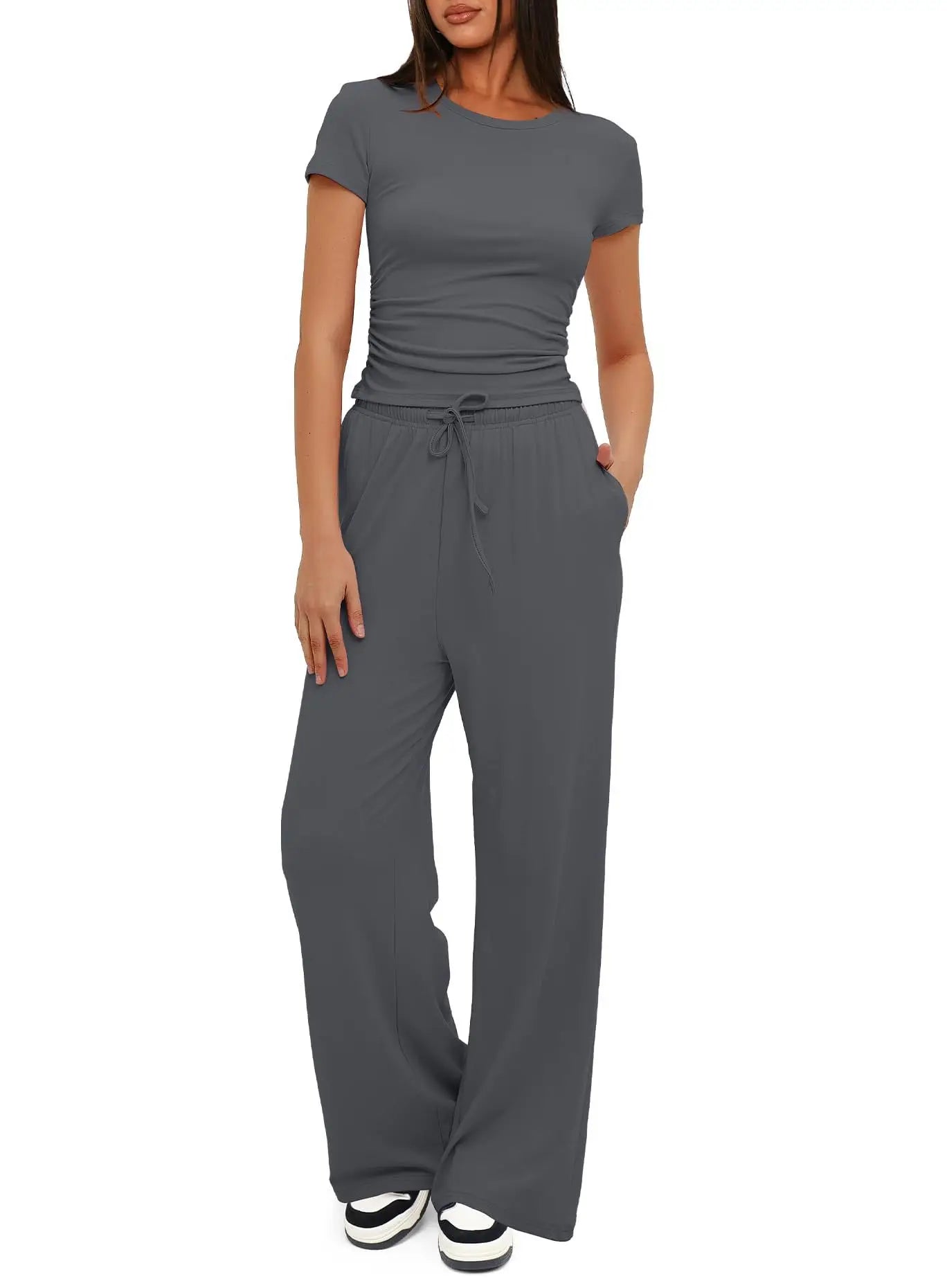 Conjunto Feminino Esportivo Básico Casual Blusa e Calça Larga - Simone