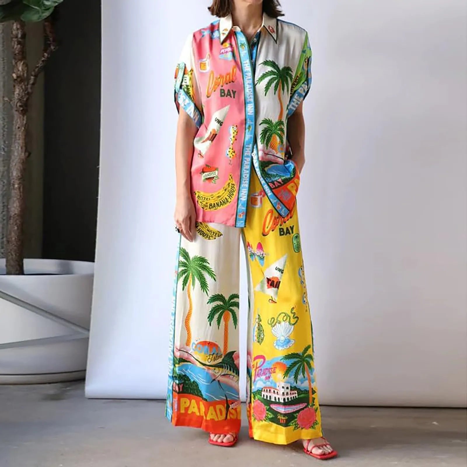 conjunto feminino calça camisa estampa digital