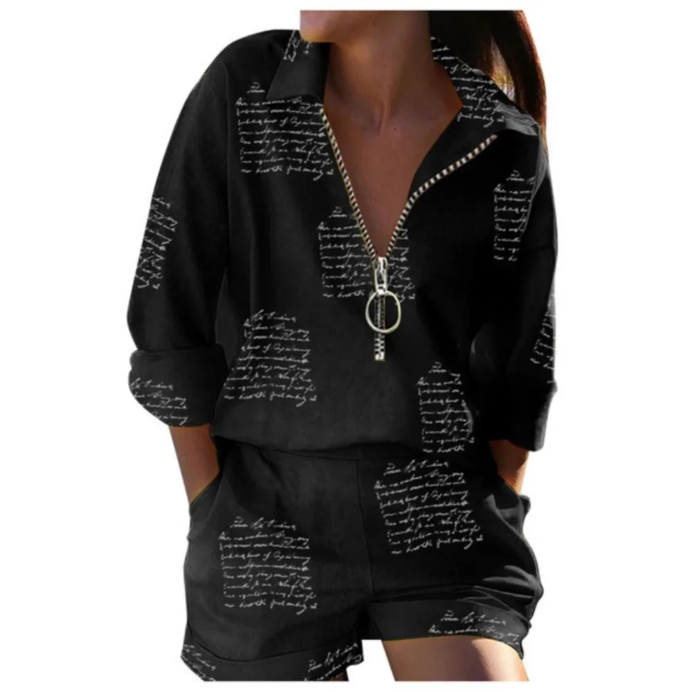conjunto feminino camisa short estampa digital preto 
