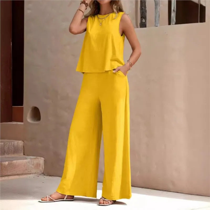 Conjunto Feminino Versátil - Regata e Calça Larga - Elissa