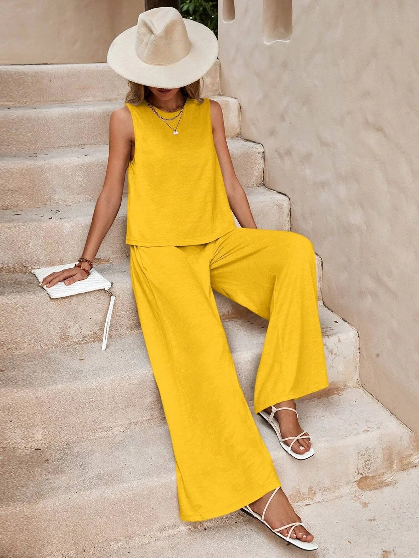 Conjunto Feminino Versátil - Regata e Calça Larga - Elissa