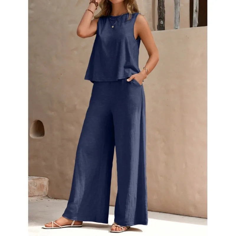 Conjunto Feminino Versátil - Regata e Calça Larga - Elissa
