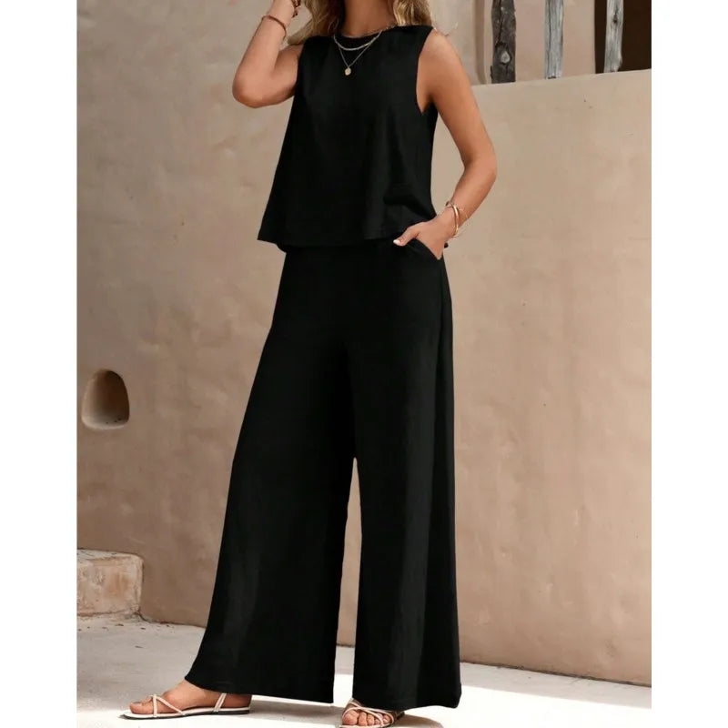 Conjunto Feminino Versátil - Regata e Calça Larga - Elissa