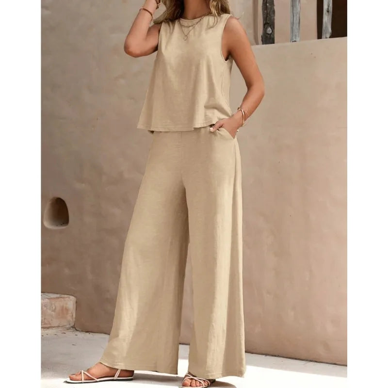 Conjunto Feminino Versátil - Regata e Calça Larga - Elissa