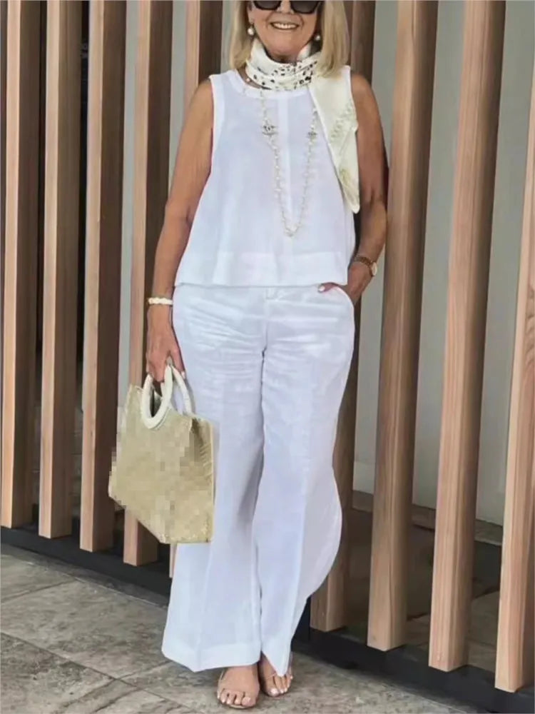 Conjunto Feminino de 2 peças Regata e Calça Larga Básicas - Eleonora 
