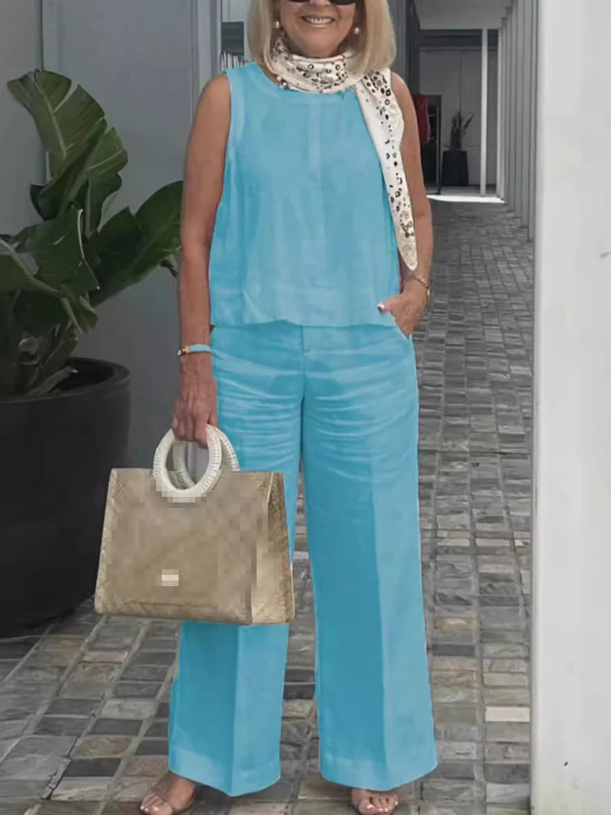 Conjunto Feminino de 2 peças Regata e Calça Larga Básicas - Eleonora 