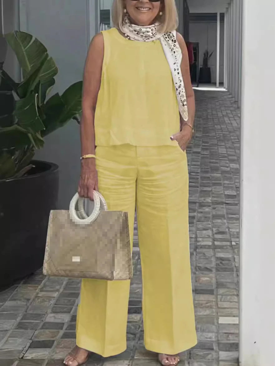Conjunto Feminino de 2 peças Regata e Calça Larga Básicas - Eleonora 