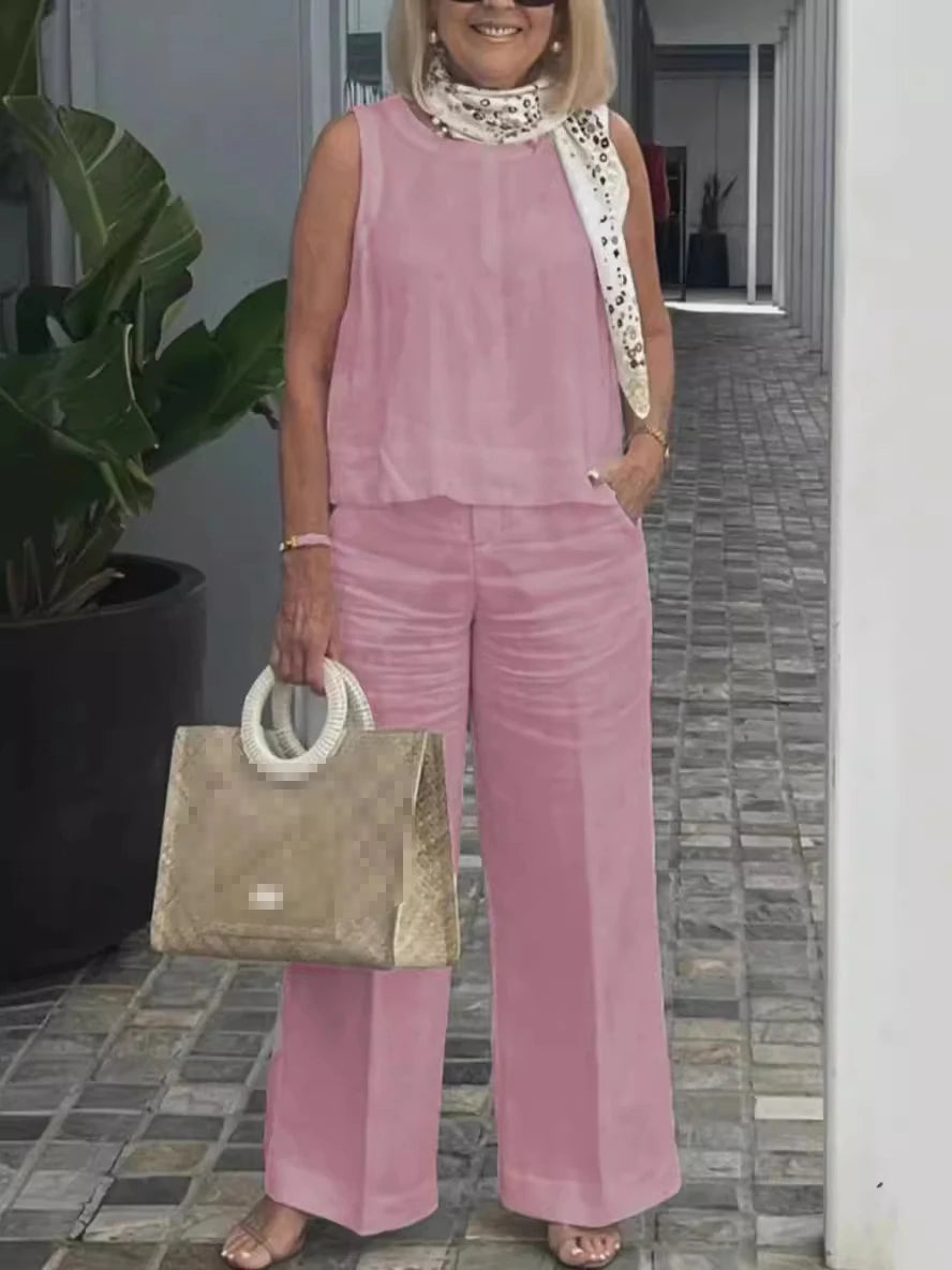 Conjunto Feminino de 2 peças Regata e Calça Larga Básicas - Eleonora 