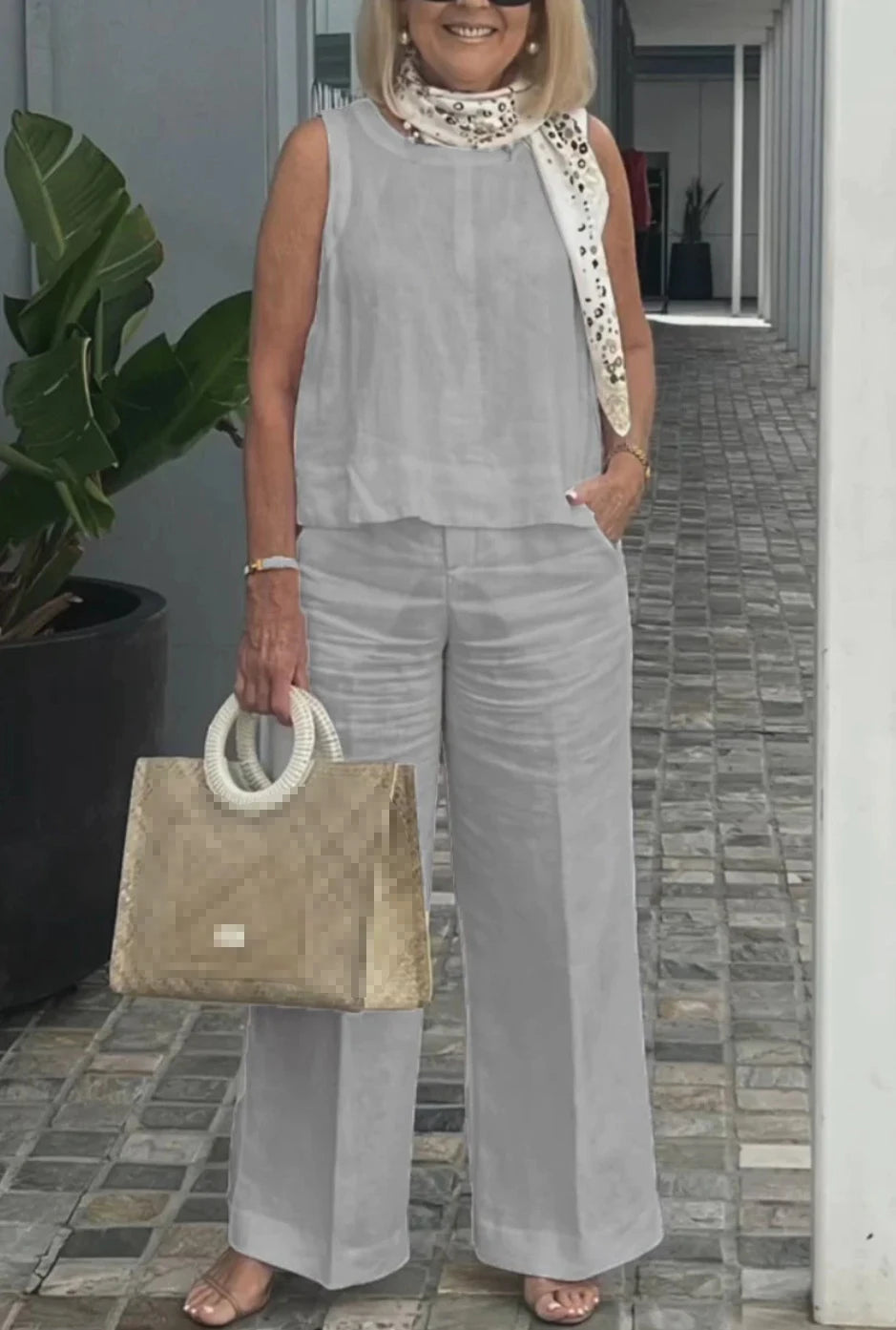 Conjunto Feminino de 2 peças Regata e Calça Larga Básicas - Eleonora 