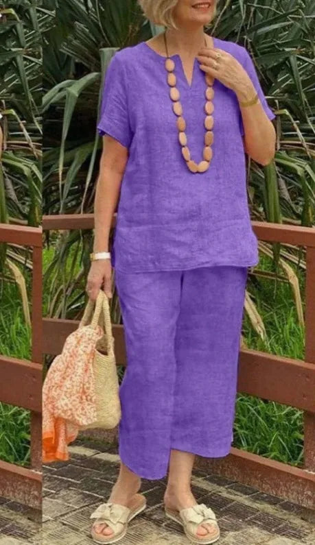 Conjunto Feminino de Blusa e Calça Casual Elegante - Violeta