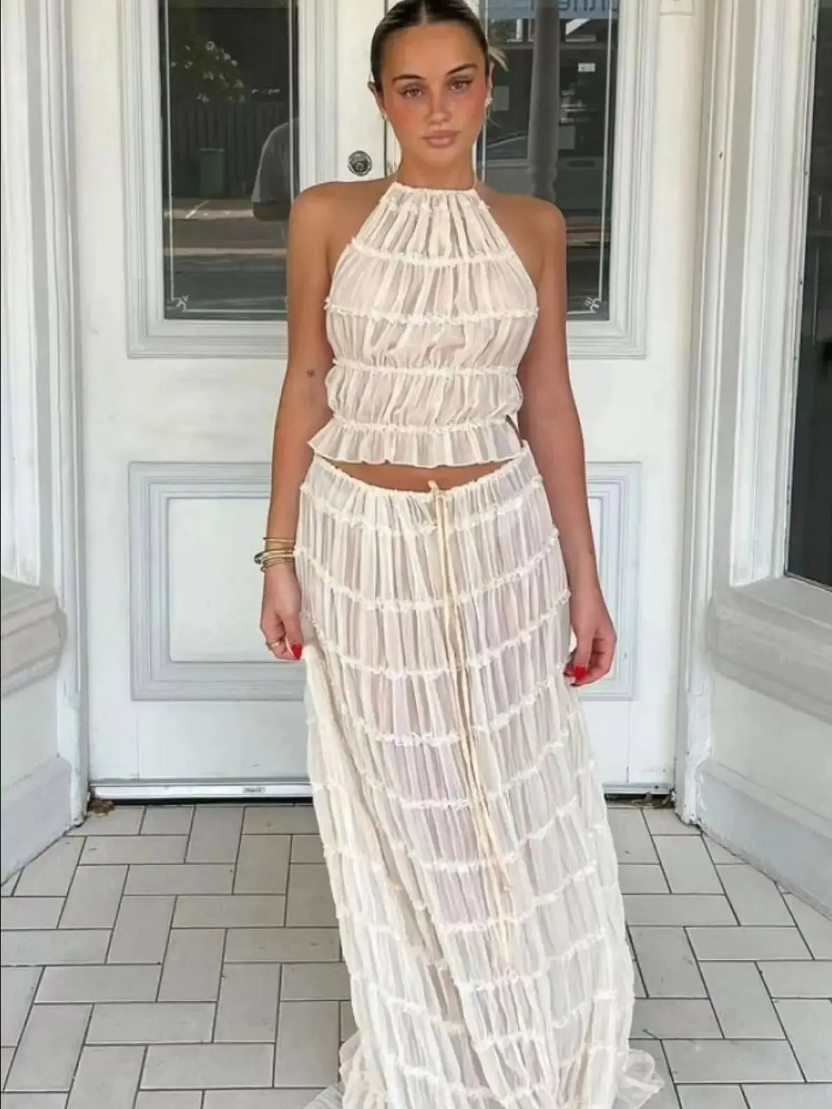 Conjunto Feminino de Verão com Saia Longa e Top Sem Costas - Afrodite
