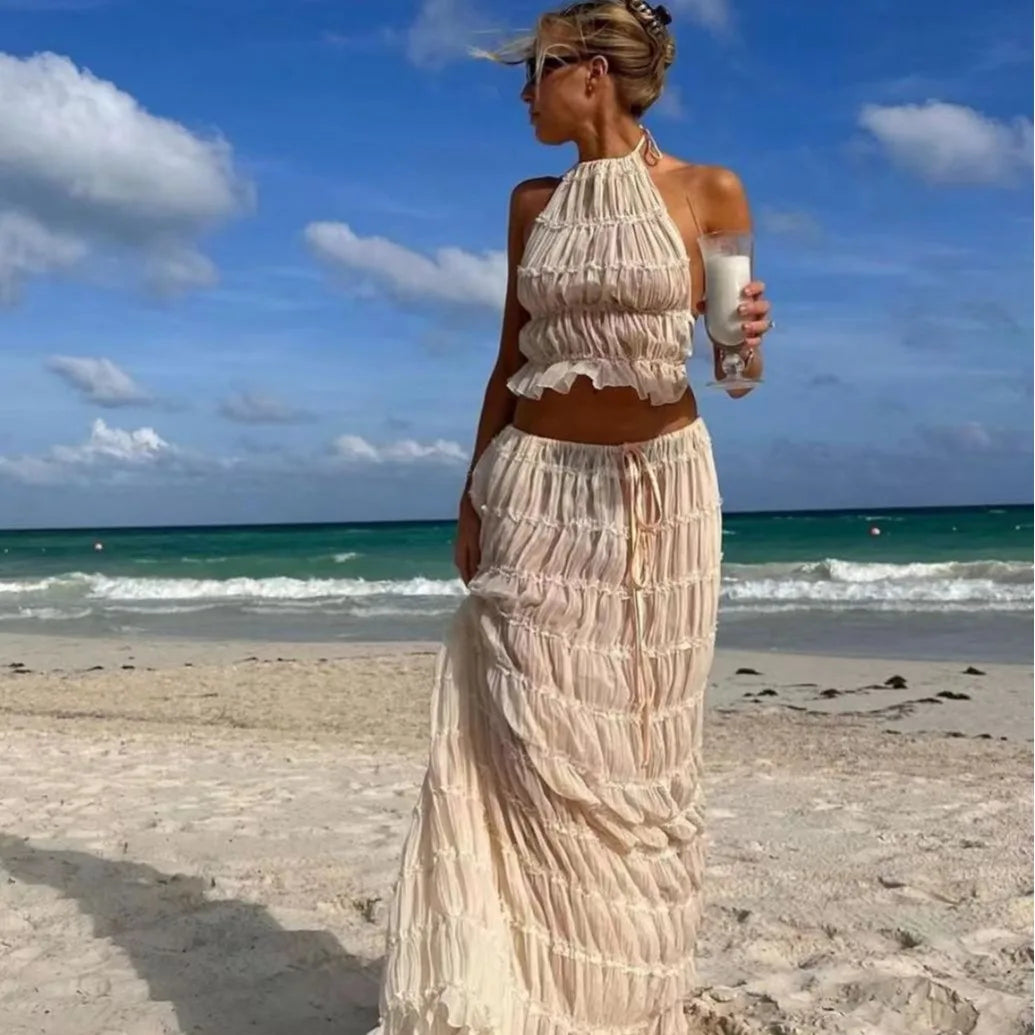 Conjunto Feminino de Verão com Saia Longa e Top Sem Costas - Afrodite