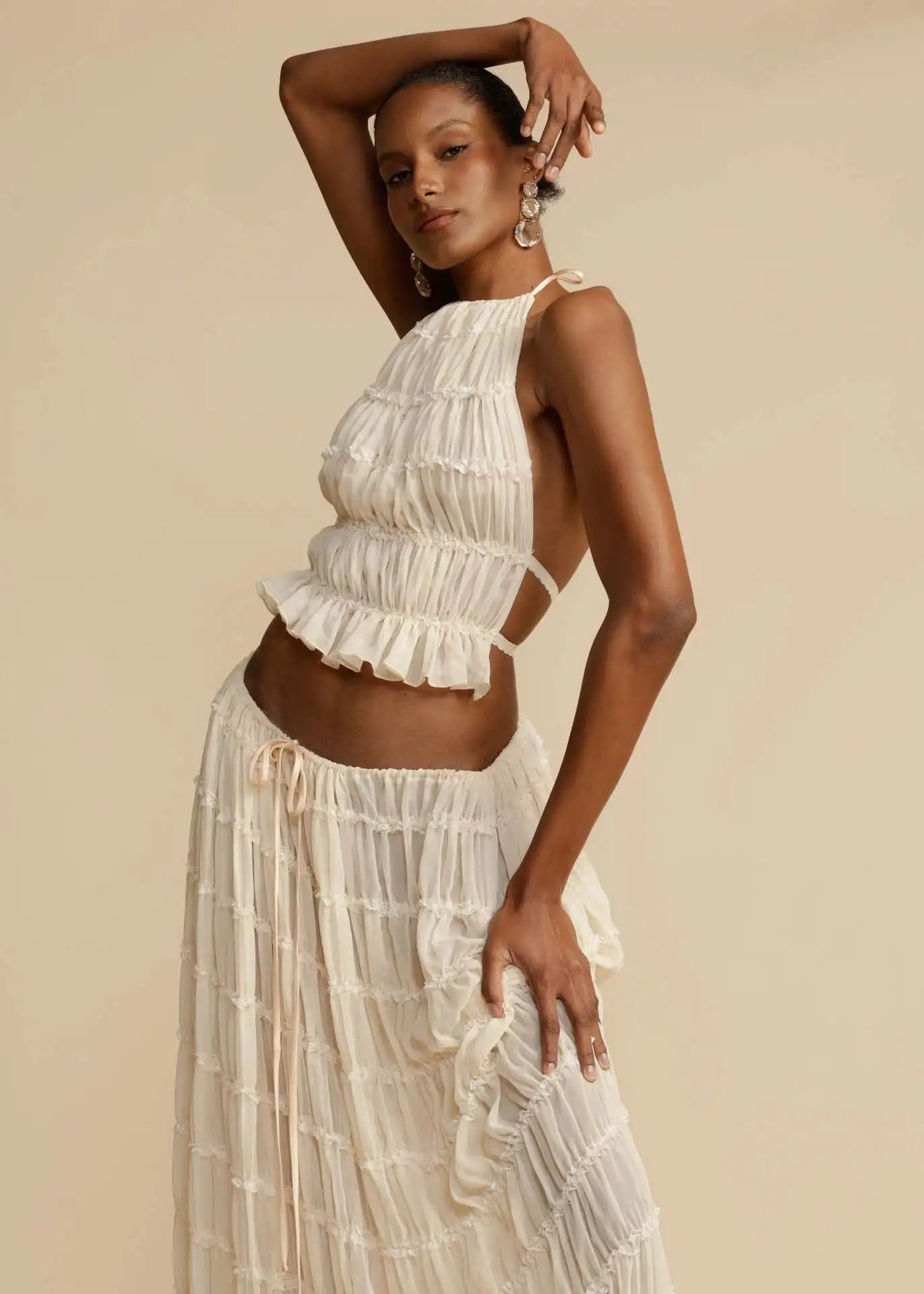Conjunto Feminino de Verão com Saia Longa e Top Sem Costas - Afrodite