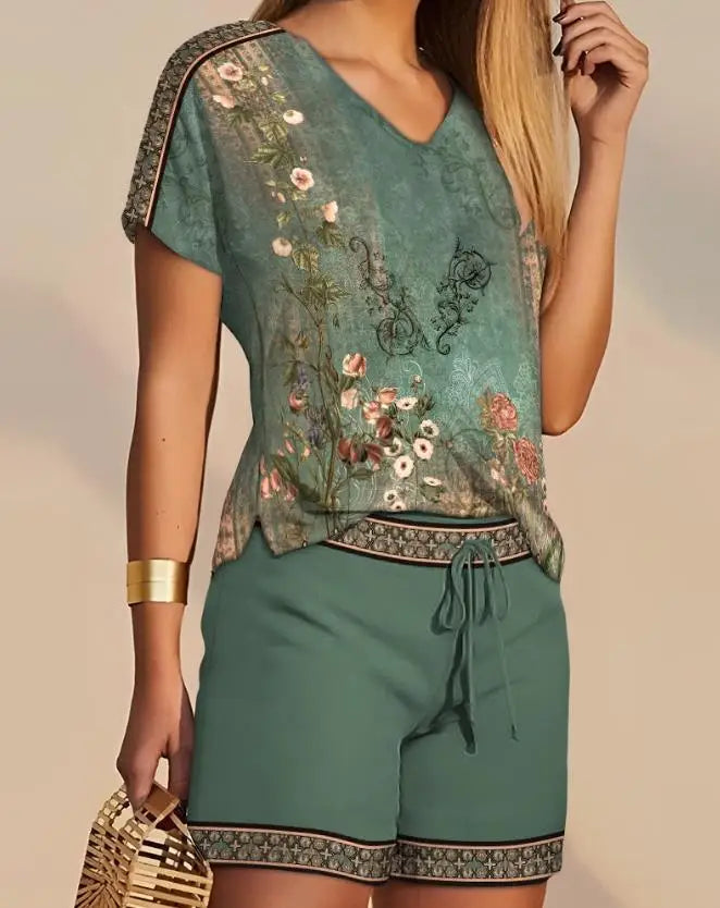 conjunto feminino shorts blusa com estampa digital 