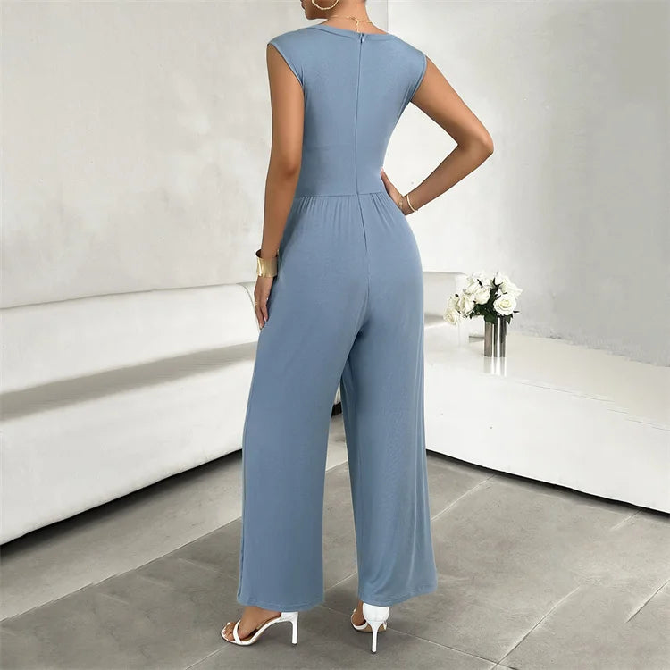 2024 Spring/summer Temperament Solid Color Slim Fit Sleeveless Jumpsuit