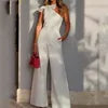 Boutique Wholesale 2024 Summer New Fashion Diagonal Shoulder Neck Tie Waist Solid Color Wide Leg Women's Jumpsuit